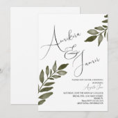 Waterverf Blad Tak Groene Script Bruiloft Kaart (Voorkant / Achterkant)