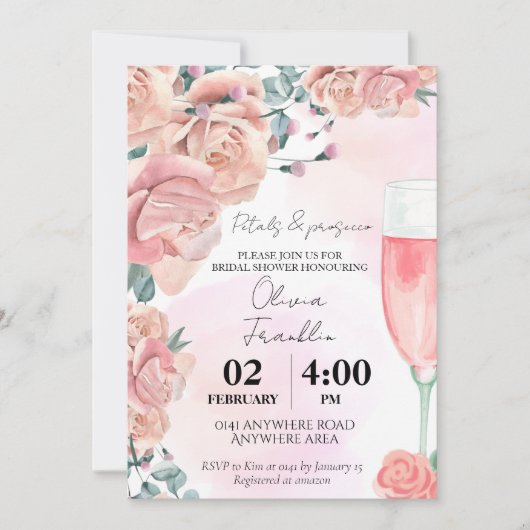 Waterverf - bladen en prosecco - vrijgezellenfeest kaart (Voorkant)