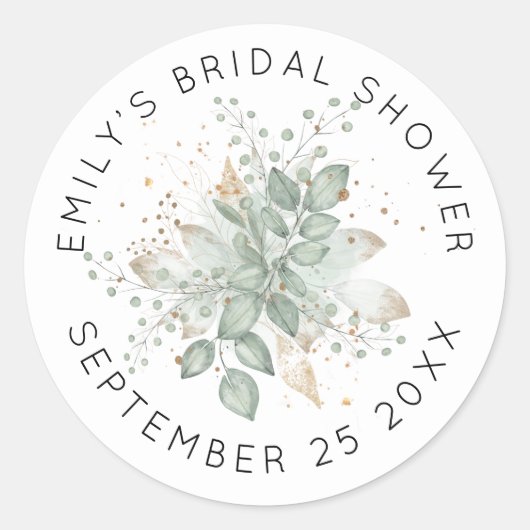 Waterverf Bladerdeeg Sage Vrijgezellenfeest Naam D Ronde Sticker (Voorkant)