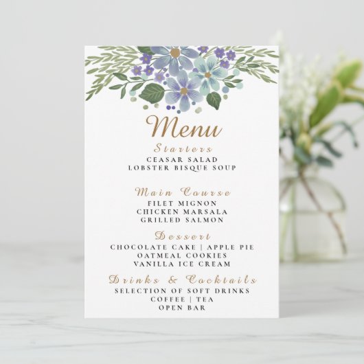 Waterverf bladeren 08d bruiloft menu (Staand voorkant)