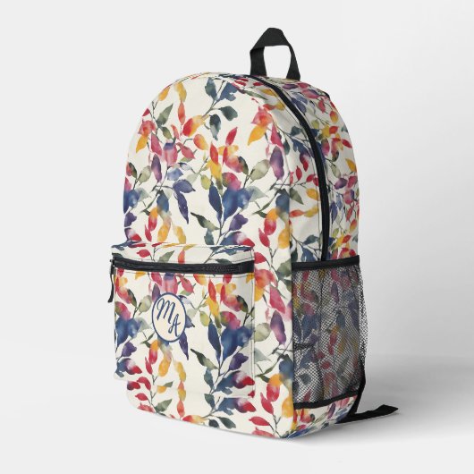 Waterverf bladeren bedrukte rugzak (Achterkant Hoek Rechts)