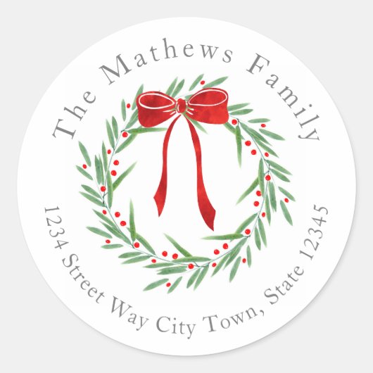 Waterverf bladeren, bessen en strik krans labels (Voorkant)