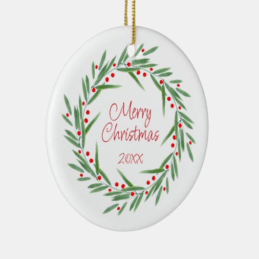 Waterverf bladeren & bessen krans keramisch ornament (Rechts)