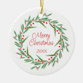 Waterverf bladeren & bessen krans keramisch ornament (Voorkant)