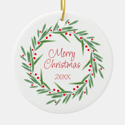 Waterverf bladeren & bessen krans keramisch ornament (Voorkant)