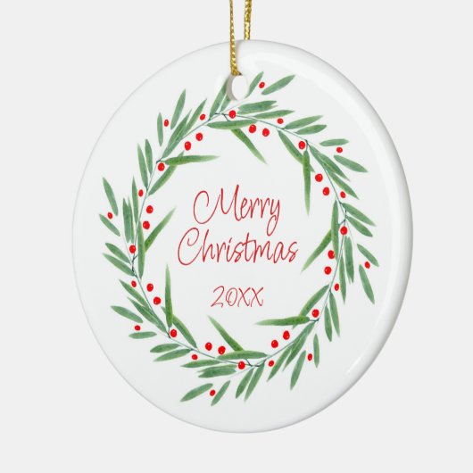 Waterverf bladeren & bessen krans keramisch ornament (Links)