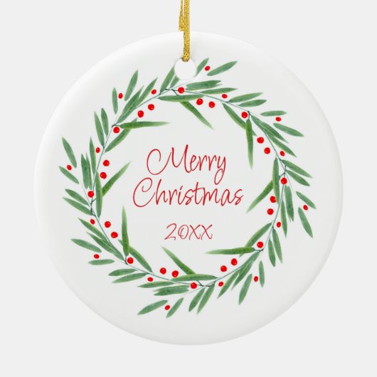 Waterverf bladeren & bessen krans keramisch ornament (Achterkant)