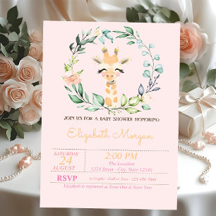 Waterverf Bladeren Bloem Baby Giraffe Baby Shower  Kaart