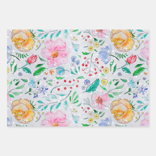 Waterverf Bladeren & Bloemen Inpakpapier Vel (Voorkant)