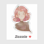 Waterverf bladeren & boom meisje karakter sticker (Vel)