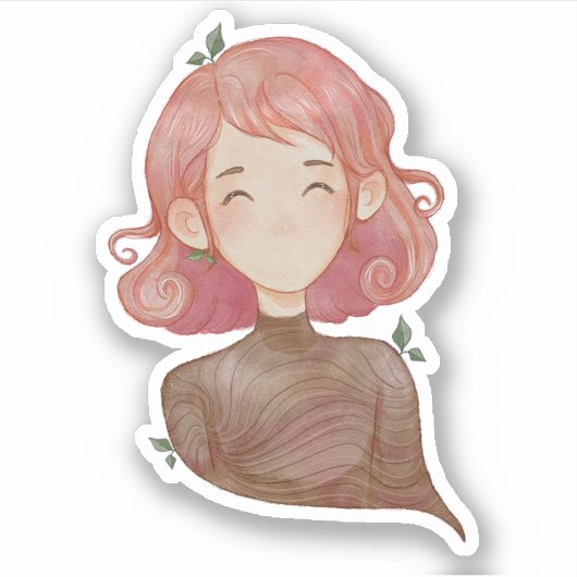Waterverf bladeren & boom meisje karakter sticker (Voorkant)