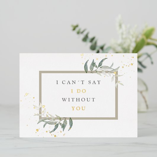 waterverf bladeren bruidsmeisje voorstel folie uitnodiging (Staand Voorkant)