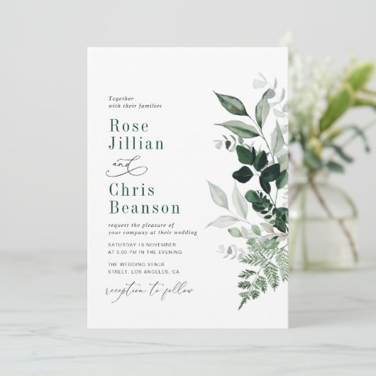 Waterverf bladeren Emerald Green Wedding Kaart (Staand voorkant)