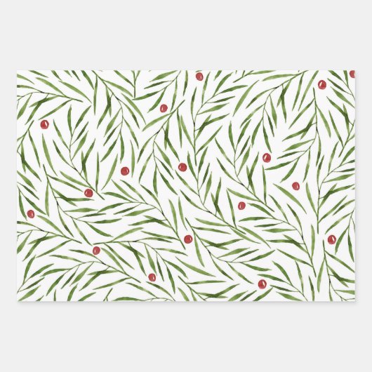 Waterverf Bladeren en Berries Winter   Inpakpapier Vel (Voorkant 3)