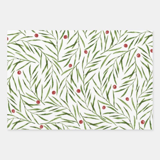 Waterverf Bladeren en Berries Winter   Inpakpapier Vel (Voorkant 2)