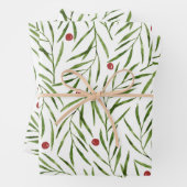 Waterverf Bladeren en Berries Winter   Inpakpapier Vel (In situ)