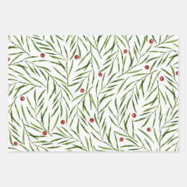 Waterverf Bladeren en Berries Winter   Inpakpapier Vel