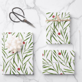 Waterverf Bladeren en Berries Winter Inpakpapier Vel
