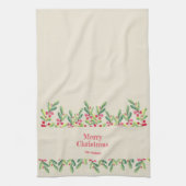 Waterverf bladeren en bessen kerst theedoek (Verticaal)