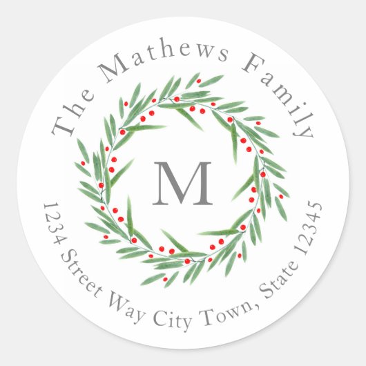 Waterverf bladeren en bessen kranslabels ronde sticker (Voorkant)