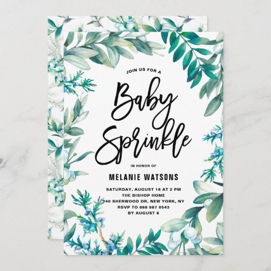 Waterverf bladeren en bessen met Baby Kaart (Voorkant / Achterkant)