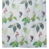 Waterverf bladeren en bessen op lichtblauw douchegordijn (Voorkant)