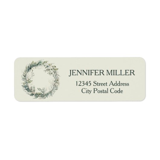 Waterverf bladeren en bloemenkrans etiket (Voorkant)