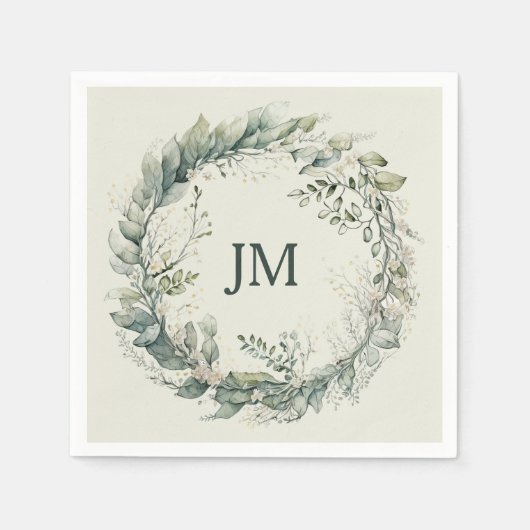 Waterverf bladeren en bloemenkrans servet (Voorkant)