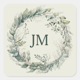 Waterverf bladeren en bloemenkrans vierkante sticker