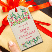 Waterverf bladeren en kerst op feestdag cadeaulabel