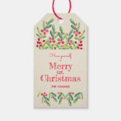 Waterverf bladeren en kerst op feestdag cadeaulabel (Voorkant)