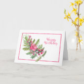 Waterverf bladeren en roze bloemen Kaart (Gele Bloem)