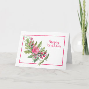 Waterverf bladeren en roze bloemen Kaart