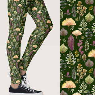 Waterverf bladeren en varens herfst bos groen leggings