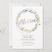 Waterverf bladeren, groen, Roos goud, baptisme Kaart (Voorkant)