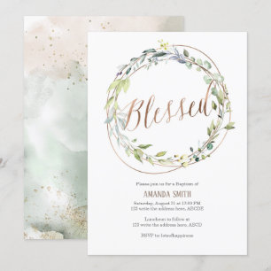 Waterverf bladeren, groen, Roos goud, baptisme Kaart