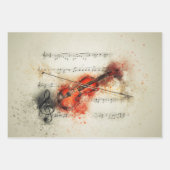 Waterverf Bladeren Muziek en Violin Wrapping Sheet Inpakpapier Vel (Voorkant 2)