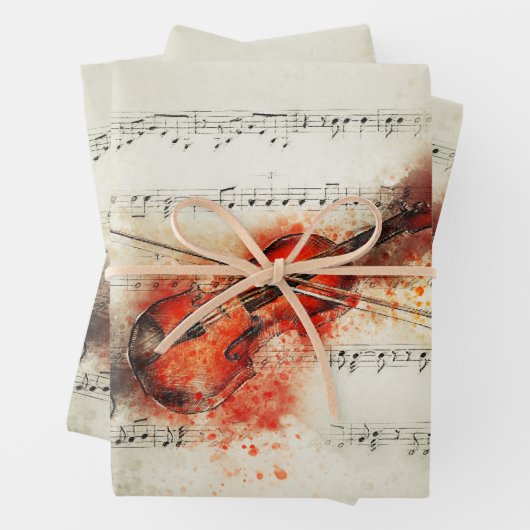 Waterverf Bladeren Muziek en Violin Wrapping Sheet Inpakpapier Vel (In situ)