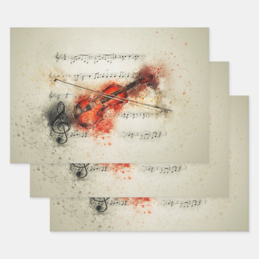 Waterverf Bladeren Muziek en Violin Wrapping Sheet Inpakpapier Vel (Set)