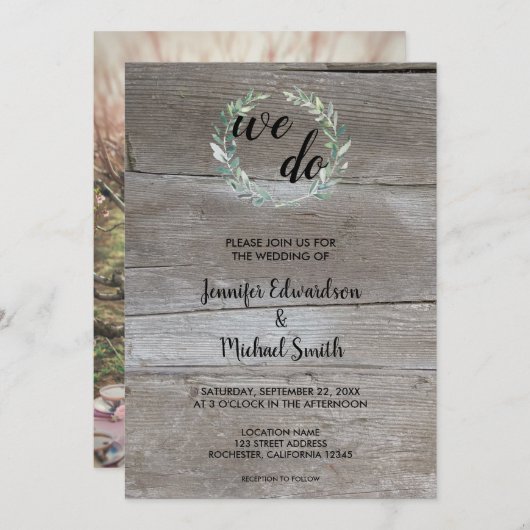 Waterverf bladeren op hout We Do foto bruiloft Kaart (Voorkant / Achterkant)