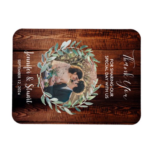 Waterverf bladeren op rustiek hout Dank u bruiloft Magneet (Horizontaal)