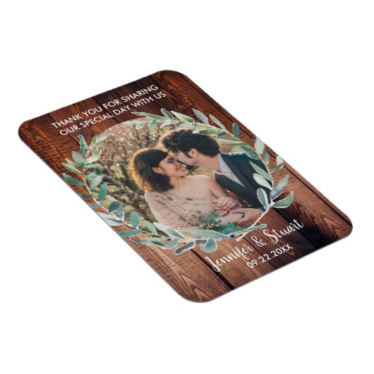 Waterverf bladeren op rustiek hout Dank u bruiloft Magneet (Rechterzijde)