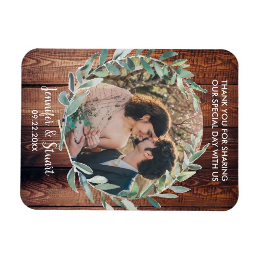 Waterverf bladeren op rustiek hout Dank u bruiloft Magneet (Horizontaal)