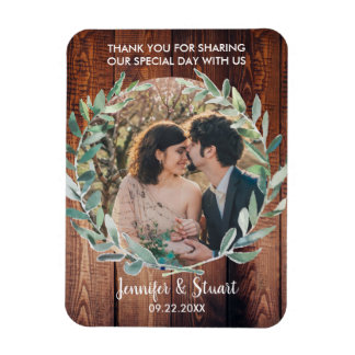 Waterverf bladeren op rustiek hout Dank u bruiloft Magneet