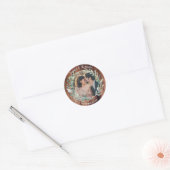 Waterverf bladeren op rustieke hout foto Bruiloft Ronde Sticker (Envelop)