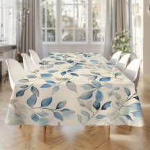 Waterverf Bladeren Patroon Blauw Beige Crème