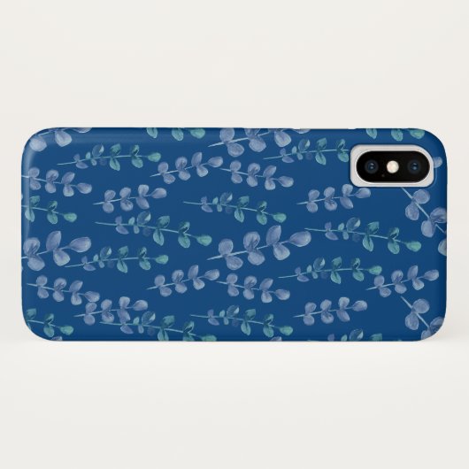 Waterverf bladeren patroon op een klassiek blauw Case-Mate iPhone case (Achterkant (horizontaal))