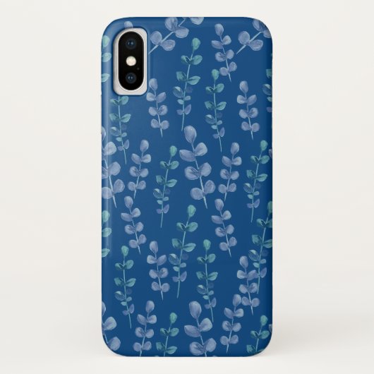 Waterverf bladeren patroon op een klassiek blauw Case-Mate iPhone case (Achterkant)