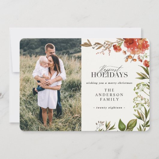 Waterverf bladervlek kerstfoto feestdagenkaart (Voorkant)