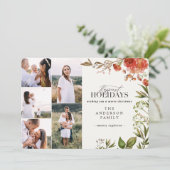 Waterverf bladervlek met meerfotokerstmis feestdagenkaart (Staand voorkant)